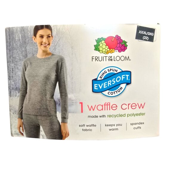 Fruit of the Loom Eversoft Waffle Thermal Top Gray Women’s XXXL (22) Snug Fit - Picture 4 of 8